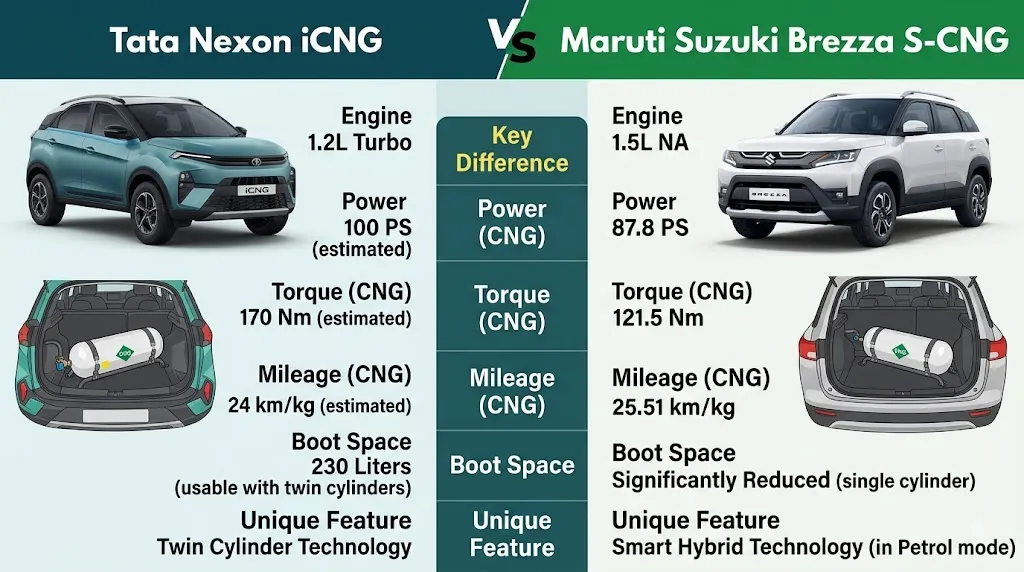 Tata Nexon CNG vs Maruti Brezza CNG Comparison